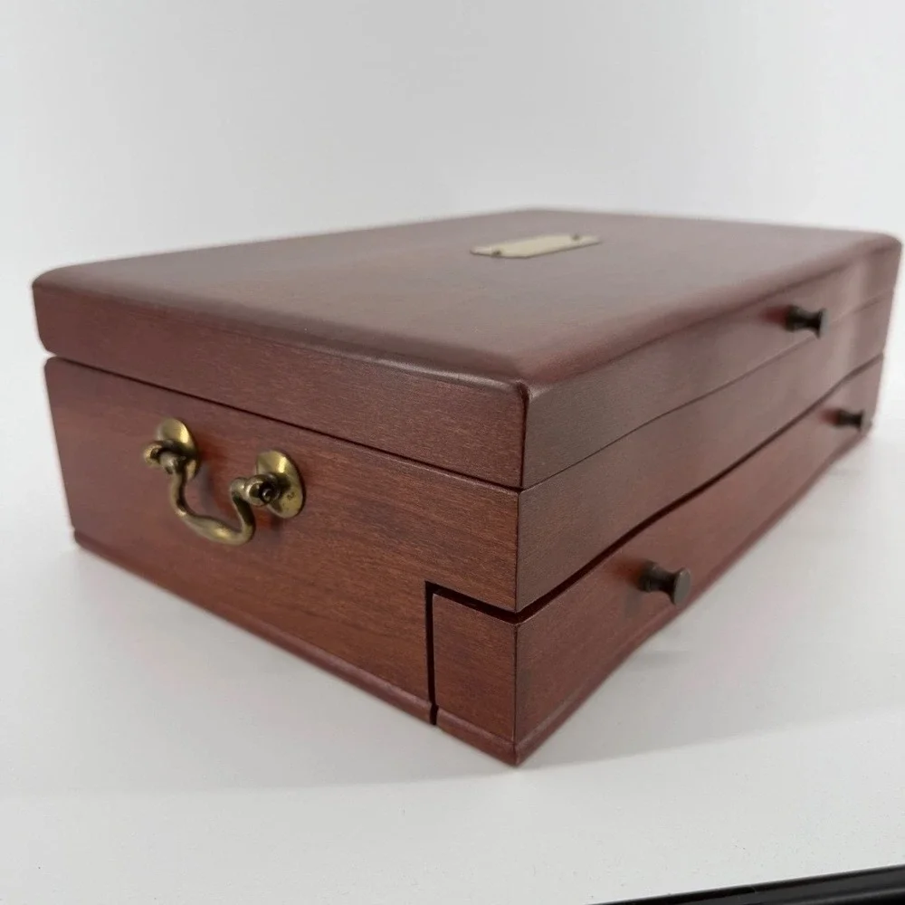 Eureka Jewelry Box Women OS 24-Slot Drawer Wood Mahogany Teal 1997 USA Made